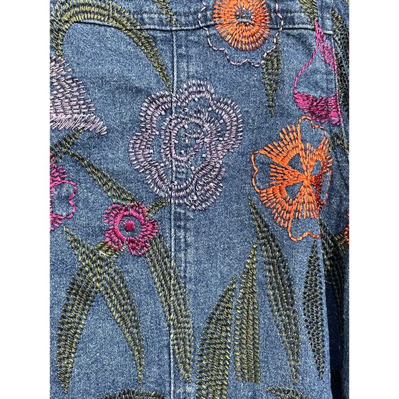 VTG Ann Trinity Linen Blend Denim Jacket Size Large Floral Embroidered Beaded - Picture 7 of 9
